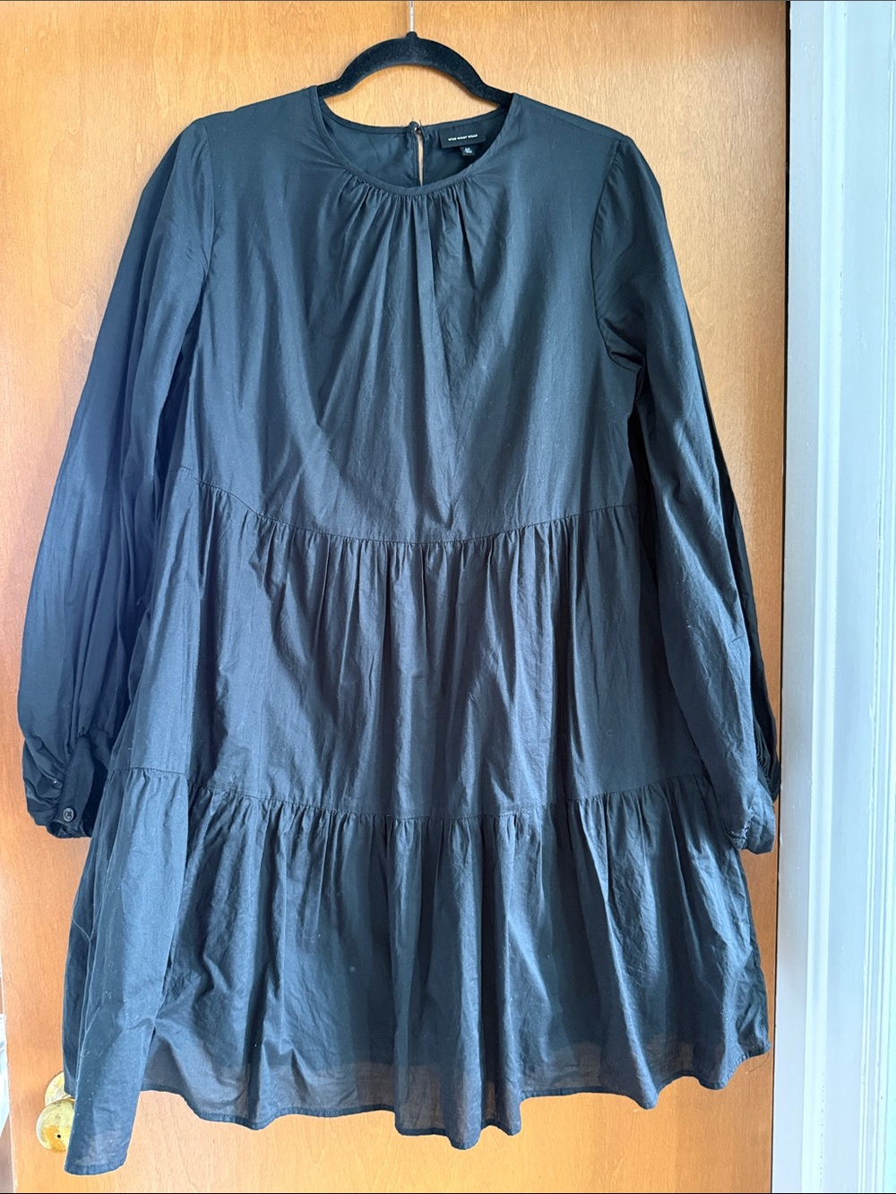 Who What Wear Black Tiered Long Sleeve Cotton Dress